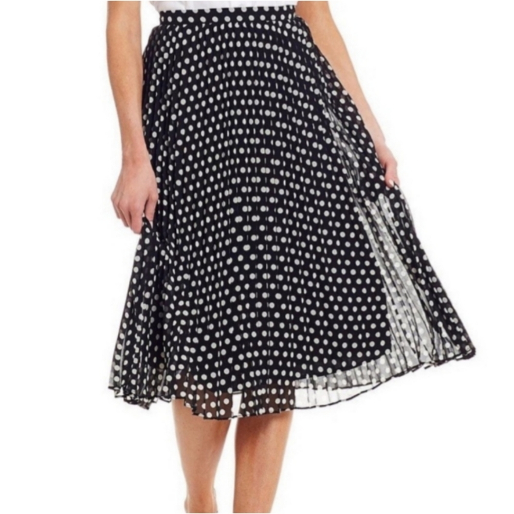 Calvin Klein Pleated Polkadot Chiffon Skirt - Black/White 2x
